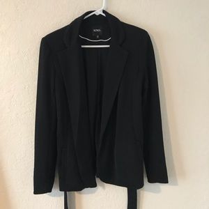 black blazer with subtle piping & tie closure